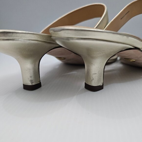 Veronica Beard Alanis Sandal Womens 10 Platinum Metallic Leather Thong Heels - Picture 12 of 16